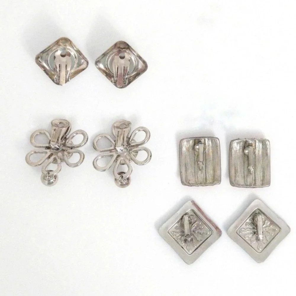 Vintage Clip Earring Lot (Set of 5)- Black, Silver, Blue,‎ Green, Pink